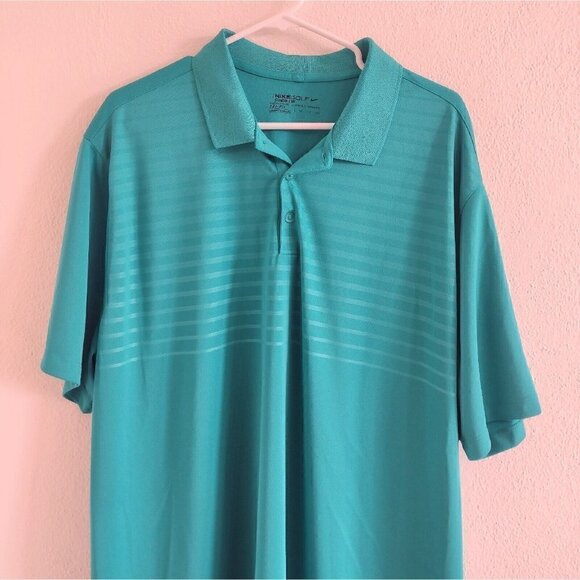 Nike Dri Fit Golf Polo Standard Fit Mens XXL Jungle Green Striped Pattern Front - Picture 3 of 6